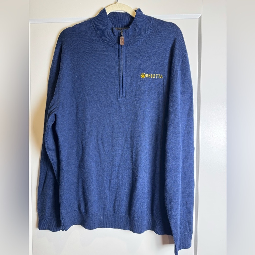 Beretta quarter zip pull over Men's Blue Sweater merino wool hunting outdoors